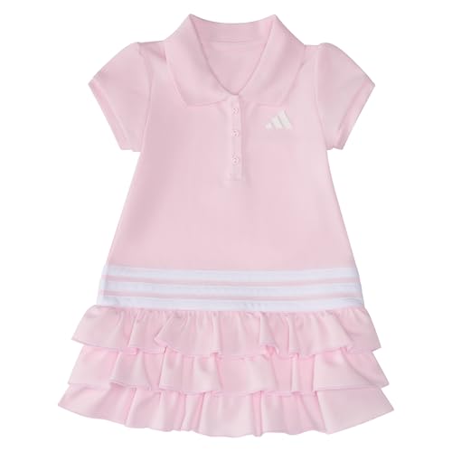 adidas 女児用半袖フリルポロドレス2点セット, クリアピンク。, 12 Monthsの特徴・詳細 画像