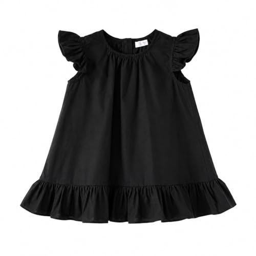 [Regenbogen] ベビー ワンピース 女の子 コットン100% フリル袖 Aライン ワンピース 子供服 キッズ ノースリーブ 背中ファスナー ベージュ ブラック おしゃれ かわいい 夏服 90 100 (JP, 数字サイズ, 90, 幼児の女の子, ブラック) 1
