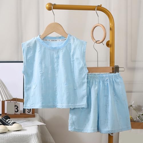 [Shopyruder] セットアップ キッズ 子供服 男の子 セットアップ ベビー服 女の子 夏 韓国 無袖 ハーフパンツ 上下 子供 ジャージ タンクトップ ショートパンツ お洒落 スウェット 2点 ルームウェア 半ズボン 男女兼用 通園 通学 速乾 夏服(空色,130)の特徴・詳細 画像