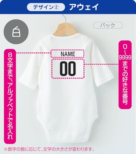 [シャレもん] 出産祝い ロンパース 男の子 【 サッカー 日本代表 アウェイ ユニフォーム 風 】【 白 ロンパース 】【 80 】【＊クリアBOX】 名入れ 番号 4ケタ まで/RPXB/の特徴・詳細 画像