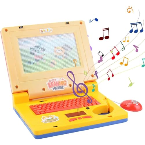 キッズコンピュータ | 本物のマウスとキーボードを備えた幼児用コンピューター - 細かい運動技能訓練、音楽啓発のための多機能赤ちゃん学習玩具 (イエロー) 1