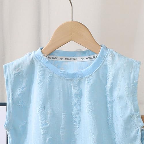 [Shopyruder] セットアップ キッズ 子供服 男の子 セットアップ ベビー服 女の子 夏 韓国 無袖 ハーフパンツ 上下 子供 ジャージ タンクトップ ショートパンツ お洒落 スウェット 2点 ルームウェア 半ズボン 男女兼用 通園 通学 速乾 夏服(空色,130)の特徴・詳細 画像
