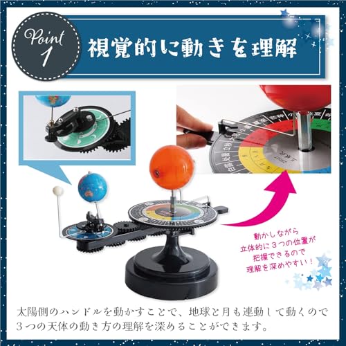 TJQ 三球儀 天球儀 子供 太陽系儀 天体模型 教育玩具 【日本語文字盤シールが同梱】 軌道模型 太陽系模型 惑星 太陽 地球 月の特徴・詳細 画像