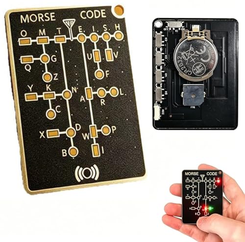 モールス信号トレーナー カード インタラクティブ練習機 LED 信号ボタン付き リアルタイムデコード 音声&ゲームモード搭載 暗号化トレーニングツール 初心者・愛好家向け ギフト (1個)の外観・全体像 画像