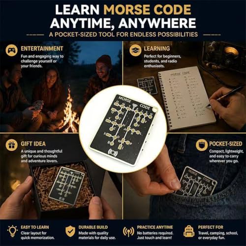 モールス信号トレーナー カード インタラクティブ練習機 LED 信号ボタン付き リアルタイムデコード 音声&ゲームモード搭載 暗号化トレーニングツール 初心者・愛好家向け ギフト (1個)の特徴・詳細 画像
