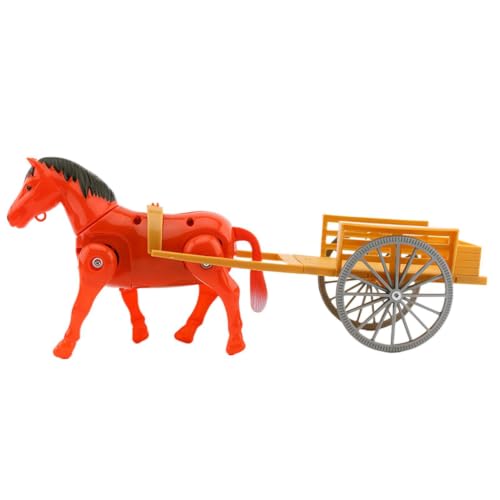 電動馬のおもちゃ 馬車 デスクトップ 歩く馬のおもちゃ レトロなデザインと電動歩行馬 30x2cm レッド/ホワイト 自宅 学校 デイケアセンター用の詳細・まとめ 画像