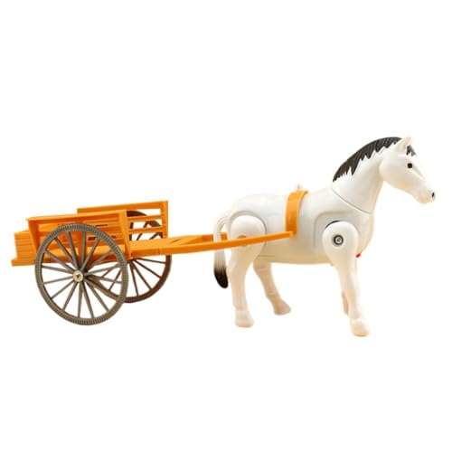 電動馬のおもちゃ 馬車 デスクトップ 歩く馬のおもちゃ レトロなデザインと電動歩行馬 30x2cm レッド/ホワイト 自宅 学校 デイケアセンター用の外観・全体像 画像