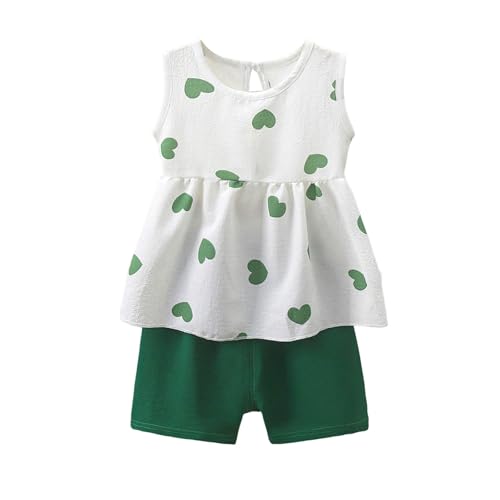 [Shopyruder] ベビー服 女の子 人気 70 80 90 ブランド 夏 セットアップ キッズ 子供服 ショートパンツ プレゼント 赤ちゃん服 ノースリーブ セパレート 夏服 おしゃれ 無地 可愛い 普段着 フリル 韓国風 通園 通学 2点セット(（ノースリーブ）-グリーン,80) 1