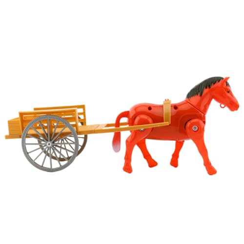 電動馬のおもちゃ 馬車 デスクトップ 歩く馬のおもちゃ レトロなデザインと電動歩行馬 30x2cm レッド/ホワイト 自宅 学校 デイケアセンター用の外観・全体像 画像