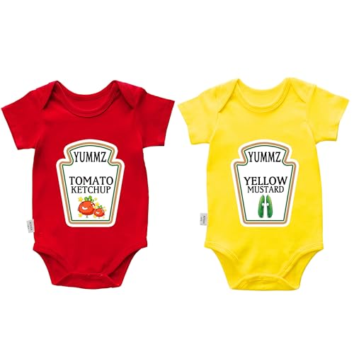 [AOUYOA] い ロンパース 男の子ベビー服 ケチャップ マスタード 可愛い 双子女の子出産祝いのプレゼント(ketchup short 3m) 1
