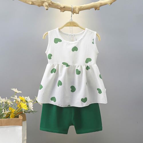 [Shopyruder] ベビー服 女の子 人気 70 80 90 ブランド 夏 セットアップ キッズ 子供服 ショートパンツ プレゼント 赤ちゃん服 ノースリーブ セパレート 夏服 おしゃれ 無地 可愛い 普段着 フリル 韓国風 通園 通学 2点セット(（ノースリーブ）-グリーン,80)の特徴・詳細 画像
