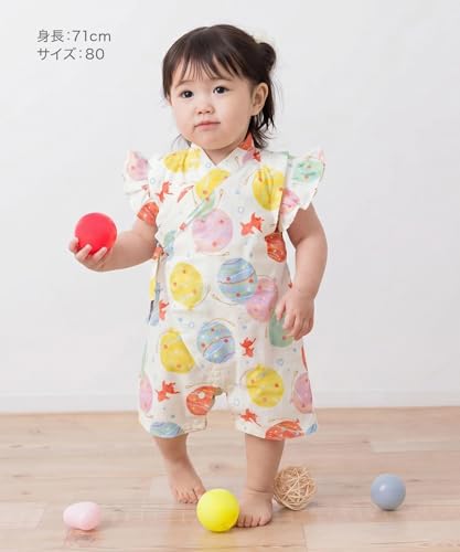 [chil2] 甚平 カバーオール ロンパース 女の子 ベビー服 子供服 浴衣 肩フリル 綿100％ 前開き 総柄 和柄 花柄 ファンシー 14560481-80CMの詳細・まとめ 画像