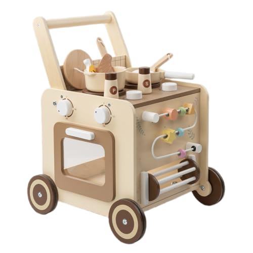 TAYTHI 手押し車 赤ちゃん 木製 キッチンごっこ遊びおもちゃ 知育玩具 歩行練習 多機能 おもちゃ収納 男の子と女の子 誕生日プレゼント 出産祝い (ビーズバージョン) 1