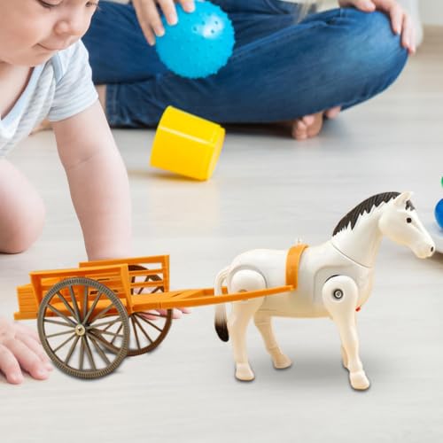 電動馬のおもちゃ 馬車 デスクトップ 歩く馬のおもちゃ レトロなデザインと電動歩行馬 30x2cm レッド/ホワイト 自宅 学校 デイケアセンター用の特徴・詳細 画像
