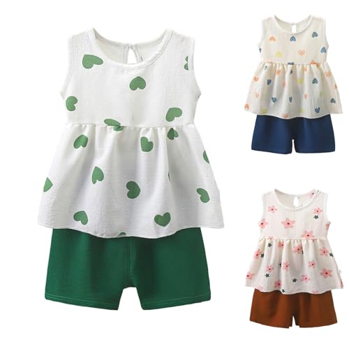 [Shopyruder] ベビー服 女の子 人気 70 80 90 ブランド 夏 セットアップ キッズ 子供服 ショートパンツ プレゼント 赤ちゃん服 ノースリーブ セパレート 夏服 おしゃれ 無地 可愛い 普段着 フリル 韓国風 通園 通学 2点セット(（ノースリーブ）-グリーン,80)の詳細・まとめ 画像