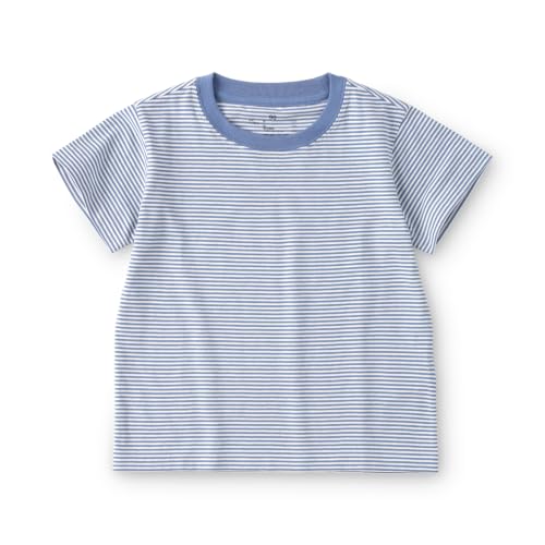 無印良品 あたまするっと 綿天竺編みクルーネック半袖Tシャツ ユニセックスベビー CC261A6S ブルーボーダー 80の外観・全体像 画像