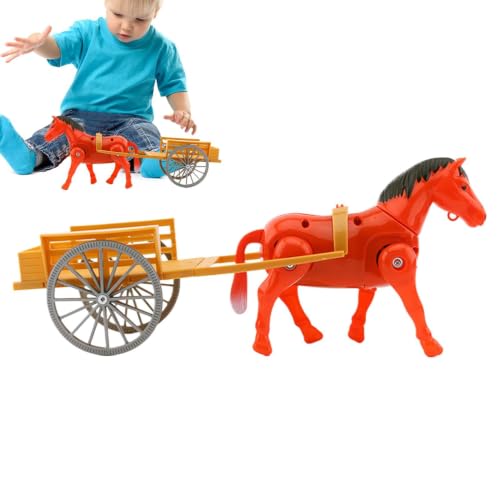 電動馬のおもちゃ 馬車 デスクトップ 歩く馬のおもちゃ レトロなデザインと電動歩行馬 30x2cm レッド/ホワイト 自宅 学校 デイケアセンター用の特徴・詳細 画像