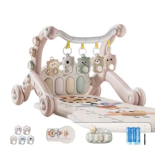 YFFYベビージム 赤ちゃん 玩具 5in1赤ちゃんのおもちゃ、プレイジム&ウォーカー 室内遊具 知育玩具 安全構造設計 新生児音楽フィットネス キックと遊び おしゃれ おもちゃ 出産準備 出産祝い 誕生日プレゼント 0歳~ 新生児ギフト (ピンク,ライト、音楽、ベビーウォーカー付きの5in1フィットネスフレーム)の外観・全体像 画像