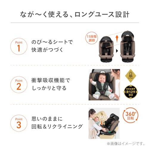 コンビ ISOFIX固定 回転式チャイルドシート 新生児~10才頃まで クルムーヴ ロング R129 エッグショック EA グレージュ 成長に合わせて長く使える360°ターンモデルの詳細・まとめ 画像