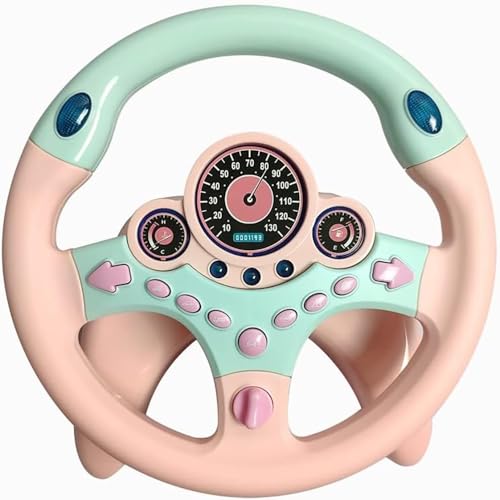 yomaxer子供の車のハンドル ハンドルおもちゃ シミュレーション 模擬運転 ドライブハンドル 運転ステアリングホイール ハンドル エンジン 玩具 音量調整可能 知育玩具 リアル サウンド 助手席 男の子 女の子 プレゼント 日本語説明書付き (ピンク)の外観・全体像 画像
