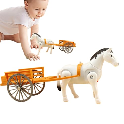 電動馬のおもちゃ 馬車 デスクトップ 歩く馬のおもちゃ レトロなデザインと電動歩行馬 30x2cm レッド/ホワイト 自宅 学校 デイケアセンター用の詳細・まとめ 画像