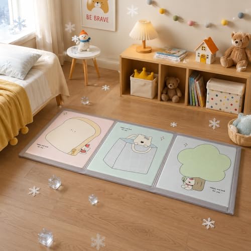 AIMECO プレイマット ベビー 折りたたみ ひんやり 夏用 キッズマット 約1.5cm厚 60×180cm 約1畳 クッションマット 子供用 フロアマット 可愛い動物柄 冷感風表地 コンパクト収納 リビング 寝室 子供の部屋 保育園 幼稚園の外観・全体像 画像