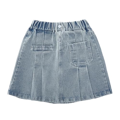子供用デニムショートスカート(中~大サイズ) ハイプリーツデニムショートスカート 子供用 ロング チェック (Blue, 4-5 Years)の外観・全体像 画像