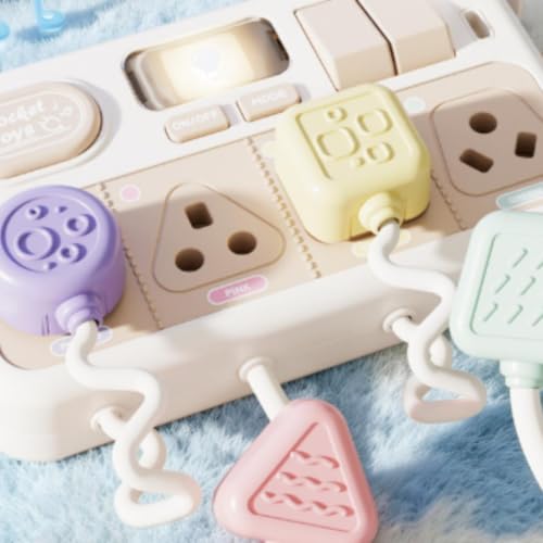 子供用ビジーボード モンテッソーリ 知育玩具 センソリーボード 指先訓練 知育ボード 電子コンポーネント 触覚視覚発達 挿抜練習 コード付きパーツ 角丸安全 コンパクト収納 室内遊びに適用 , 【电池款】多功能早教排插（中文彩盒）の特徴・詳細 画像