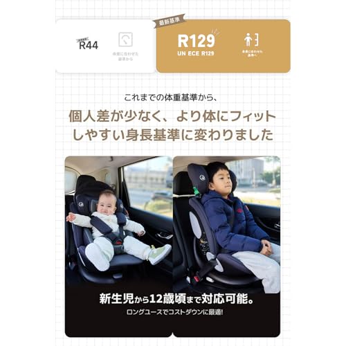 GU MODE チャイルドシート ジュニアシート【保育士監修】新生児～12歳頃（身長40-150cm）（0-36kg）360°回転式 ISOFIX対応 R129適合 サポートレッグ付き ロングユース 取付簡単 5年保証 (ブラックxブラウン)【3Dメッシュ/シェード付き】の特徴・詳細 画像