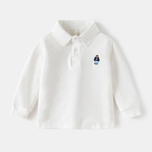ポロシャツ キッズ 男の子 長袖 襟付き poloシャツ 子供 ボーイズ ガールズ Tシャツ 綿混 スクール トップス ライン ボーダー カットソー ベビー服 男児 女児 幼児 子供服 小学生 通園通学 フォーマル アウトドア(A-ホワイト/140)の特徴・詳細 画像
