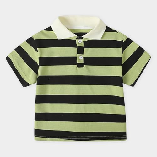 ポロシャツ キッズ 半袖 ストライプ 襟付き poloシャツ 男の子 子供服 ボーイズ ガールズ トップス ボタン 折り襟 スクール ボーダー柄 カットソー ベビー服 男児 幼児 子ども 夏服 カジュアル アウトドア スポーツ(グリーン/140)の特徴・詳細 画像