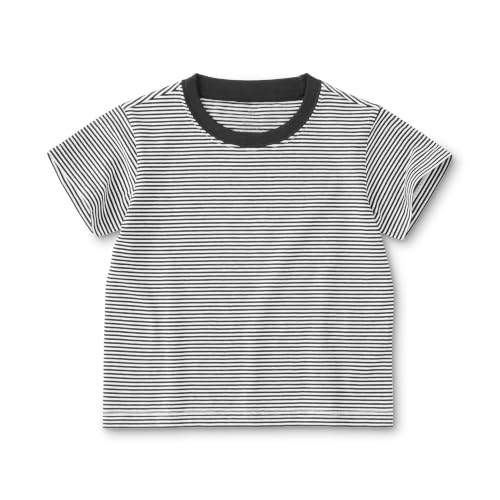 無印良品 あたまするっと 綿天竺編みクルーネック半袖Tシャツ ユニセックスベビー CC261A6S 黒ボーダー 90 1