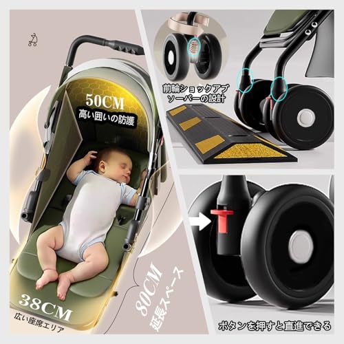MODONG ベビーカー b型 軽量 コンパクト 折りたたみ 収納 新生児向け けいりょう 簡易ベビーカー しんせいじこう 乳母車 baby car baby stroller 新生児7か月~48か月まで (グリーン)の詳細・まとめ 画像